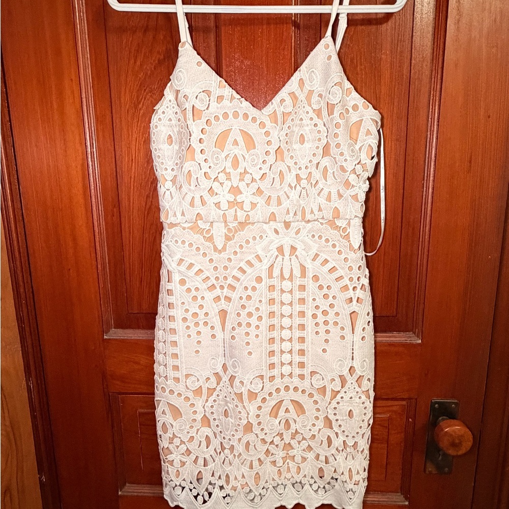 Lulu's Cream Lace Mini Dress